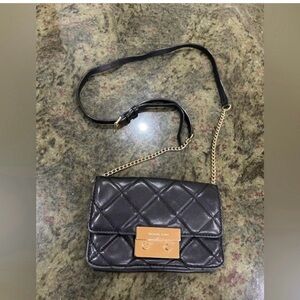 Michael Kors Quilted Black Crossbody Bag with Gold Accents